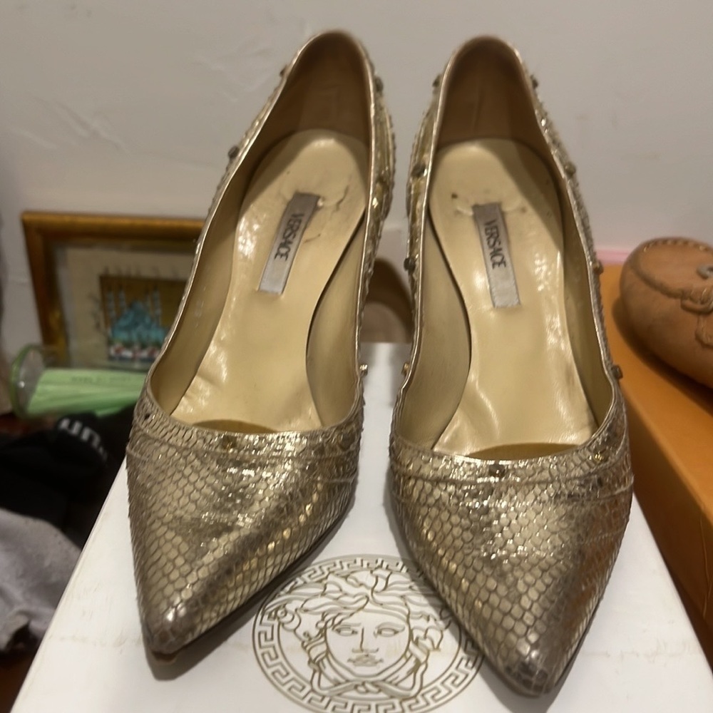 Versace Gold Python Pumps - image 5